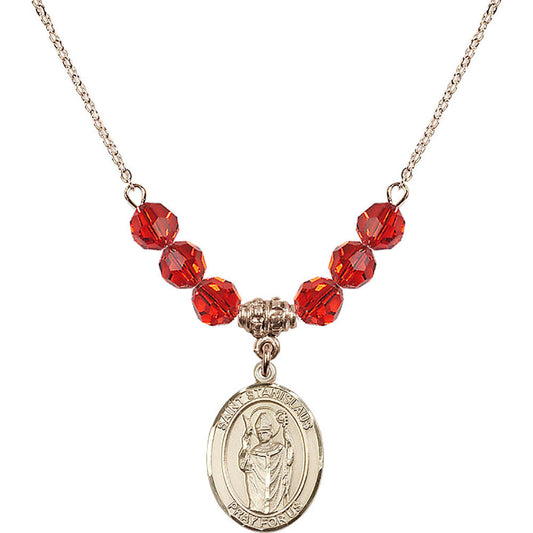 14kt Gold Filled Saint Stanislaus Birthstone Necklace with Ruby Beads - 8124