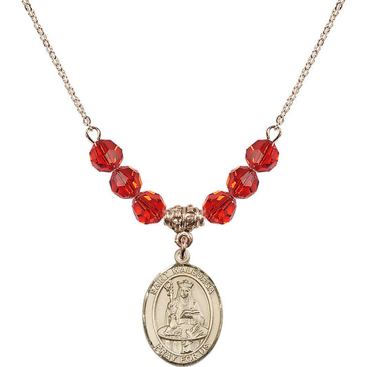 14kt Gold Filled Saint Walburga Birthstone Necklace with Ruby Beads - 8126