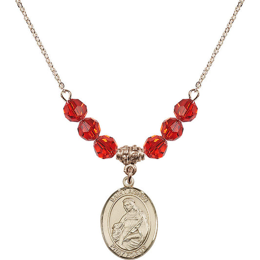 14kt Gold Filled Saint Agnes of Rome Birthstone Necklace with Ruby Beads - 8128