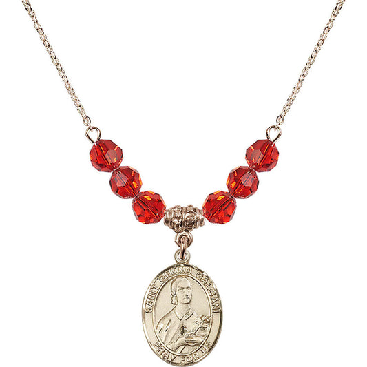 14kt Gold Filled Saint Gemma Galgani Birthstone Necklace with Ruby Beads - 8130