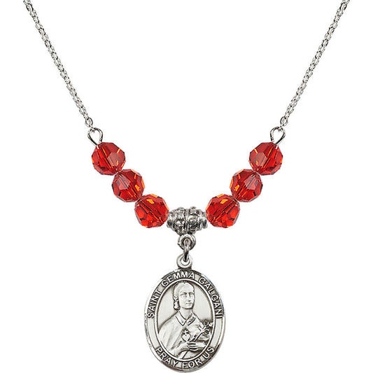 Sterling Silver Saint Gemma Galgani Birthstone Necklace with Ruby Beads - 8130