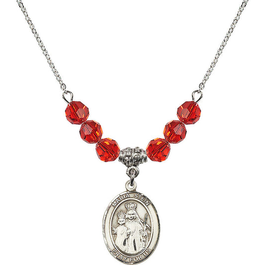 Sterling Silver Maria Stein Birthstone Necklace with Ruby Beads - 8133