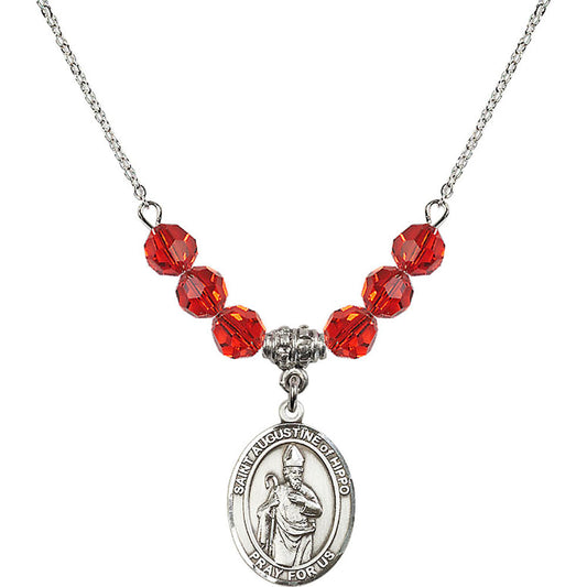 Sterling Silver Saint Augustine of Hippo Birthstone Necklace with Ruby Beads - 8202