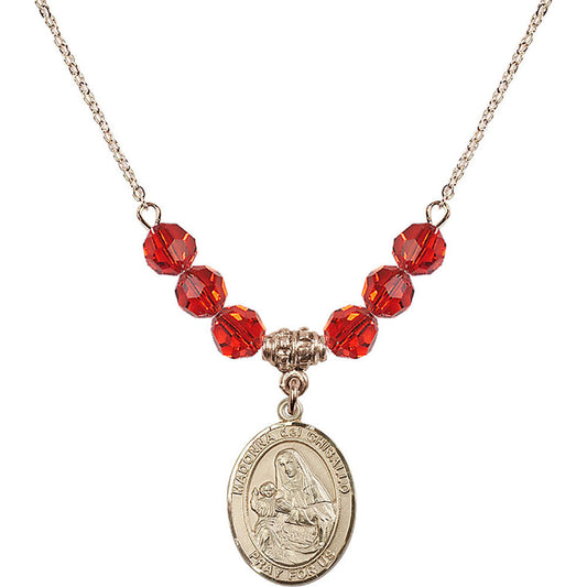 14kt Gold Filled Madonna del Ghisallo Birthstone Necklace with Ruby Beads - 8203