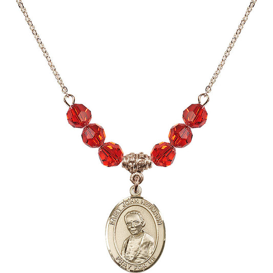 14kt Gold Filled Saint John Neumann Birthstone Necklace with Ruby Beads - 8204