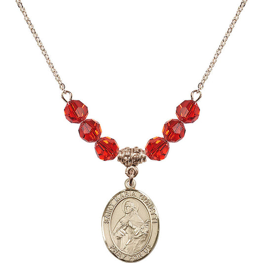 14kt Gold Filled Saint Maria Goretti Birthstone Necklace with Ruby Beads - 8208