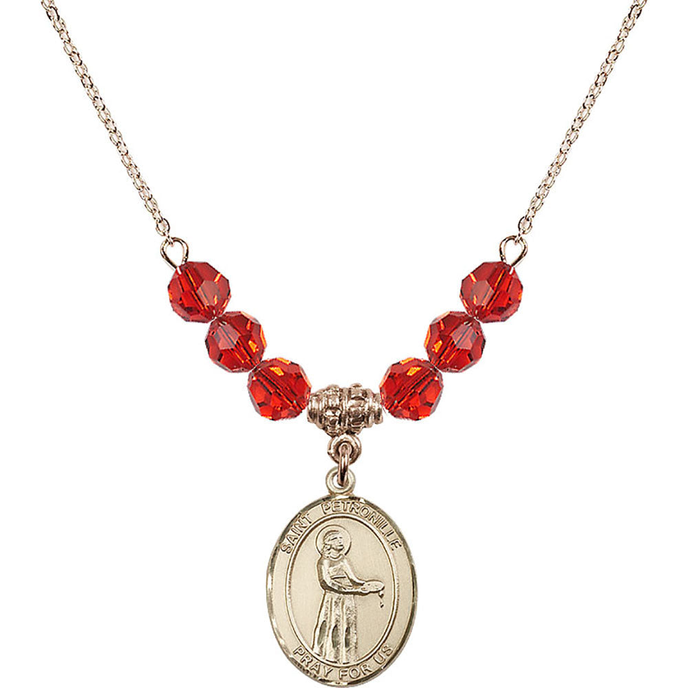 14kt Gold Filled Saint Petronille Birthstone Necklace with Ruby Beads - 8209