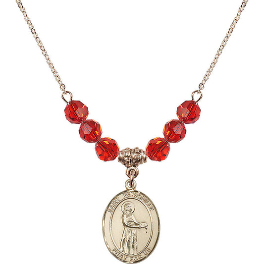 14kt Gold Filled Saint Petronille Birthstone Necklace with Ruby Beads - 8209