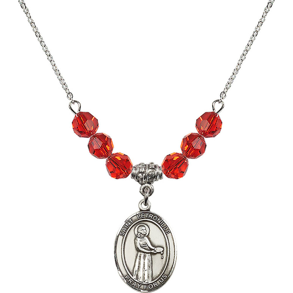 Sterling Silver Saint Petronille Birthstone Necklace with Ruby Beads - 8209
