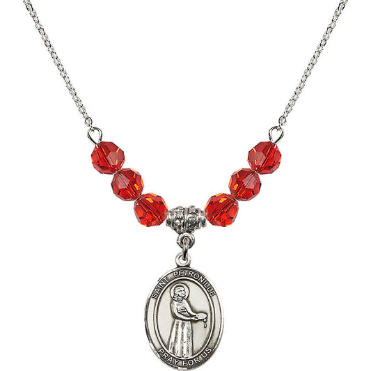 Sterling Silver Saint Petronille Birthstone Necklace with Ruby Beads - 8209