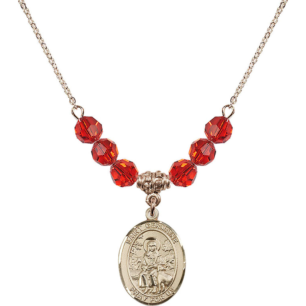 14kt Gold Filled Saint Germaine Cousin Birthstone Necklace with Ruby Beads - 8211