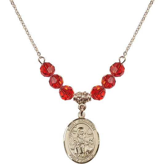 14kt Gold Filled Saint Germaine Cousin Birthstone Necklace with Ruby Beads - 8211