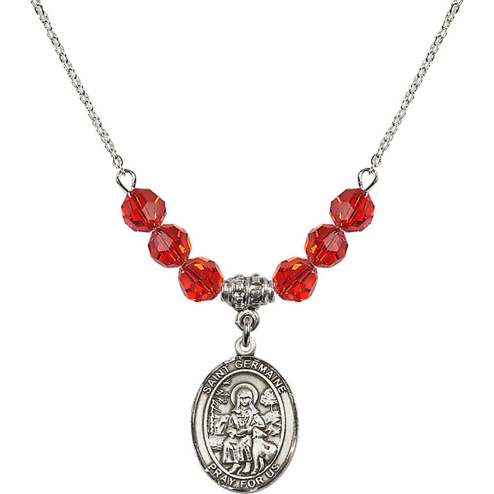 Sterling Silver Saint Germaine Cousin Birthstone Necklace with Ruby Beads - 8211