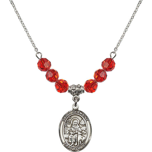 Sterling Silver Saint Germaine Cousin Birthstone Necklace with Ruby Beads - 8211