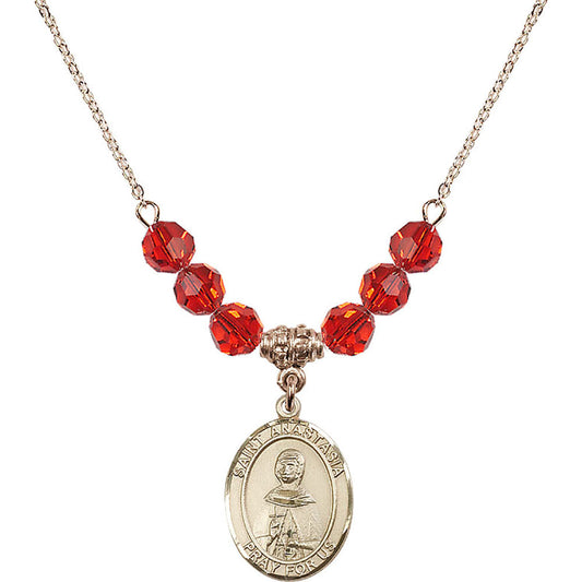 14kt Gold Filled Saint Anastasia Birthstone Necklace with Ruby Beads - 8213