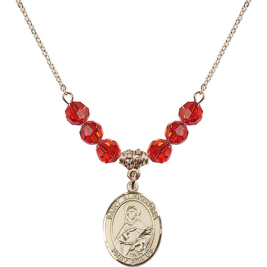 14kt Gold Filled Saint Alexandra Birthstone Necklace with Ruby Beads - 8215