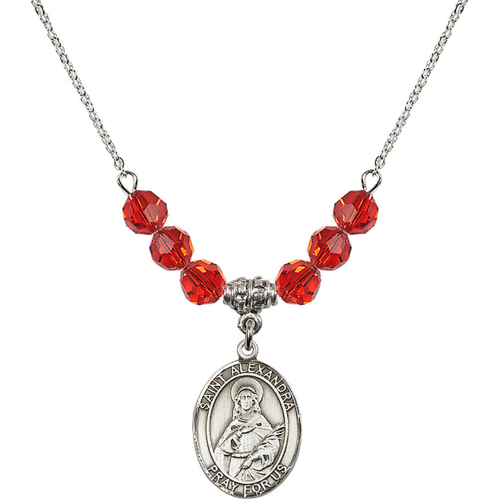 Sterling Silver Saint Alexandra Birthstone Necklace with Ruby Beads - 8215