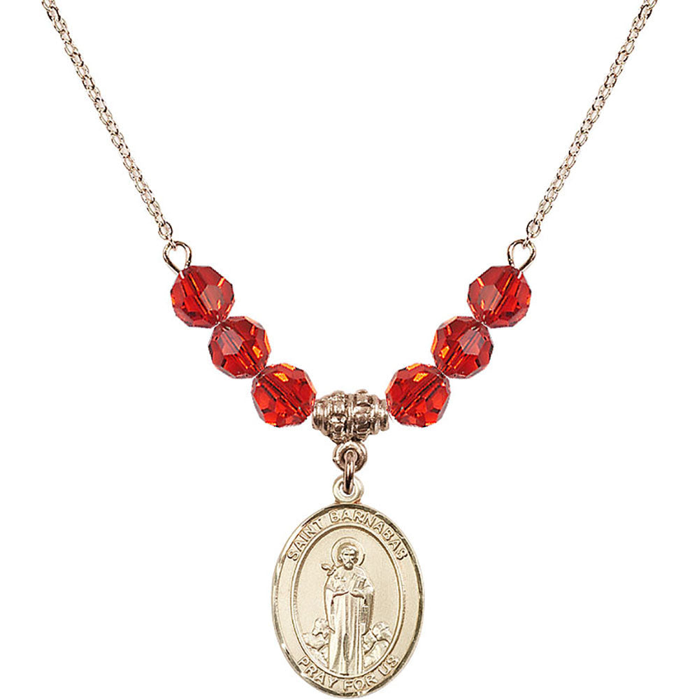 14kt Gold Filled Saint Barnabas Birthstone Necklace with Ruby Beads - 8216