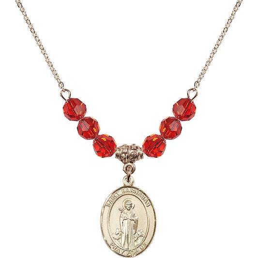 14kt Gold Filled Saint Barnabas Birthstone Necklace with Ruby Beads - 8216