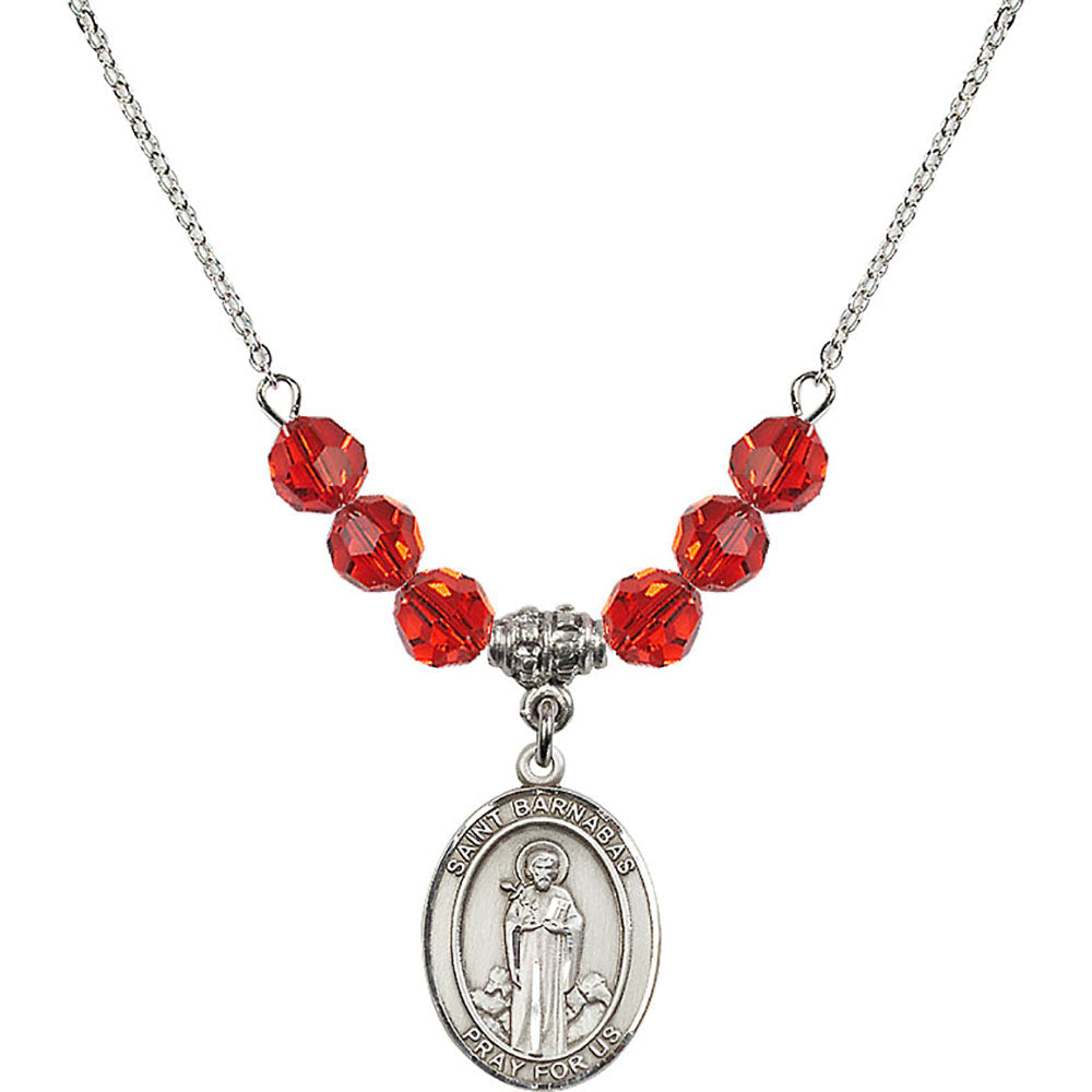 Sterling Silver Saint Barnabas Birthstone Necklace with Ruby Beads - 8216