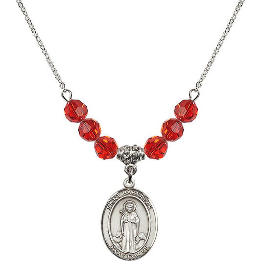 Sterling Silver Saint Barnabas Birthstone Necklace with Ruby Beads - 8216