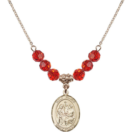 14kt Gold Filled Holy Family Birthstone Necklace with Ruby Beads - 8218