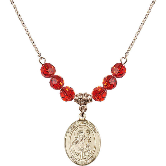 14kt Gold Filled Saint Gertrude of Nivelles Birthstone Necklace with Ruby Beads - 8219