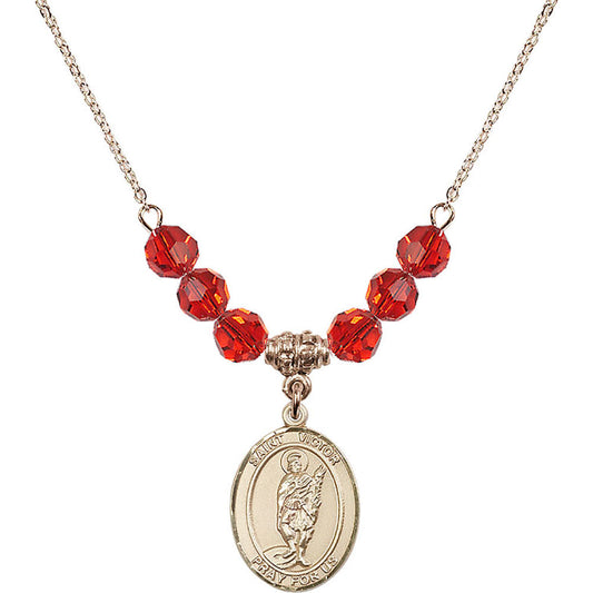 14kt Gold Filled Saint Victor of Marseilles Birthstone Necklace with Ruby Beads - 8223