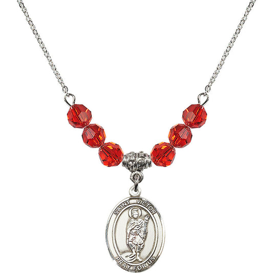 Sterling Silver Saint Victor of Marseilles Birthstone Necklace with Ruby Beads - 8223