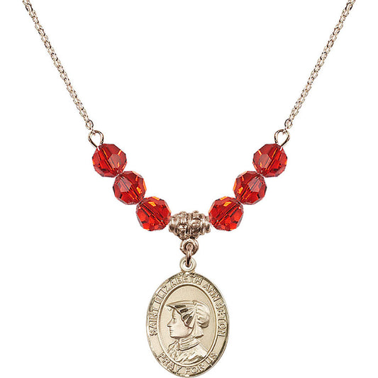 14kt Gold Filled Saint Elizabeth Ann Seton Birthstone Necklace with Ruby Beads - 8224