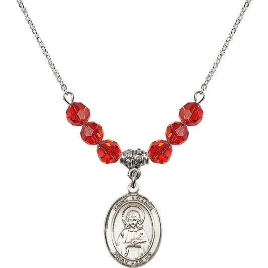Sterling Silver Saint Lillian Birthstone Necklace with Ruby Beads - 8226