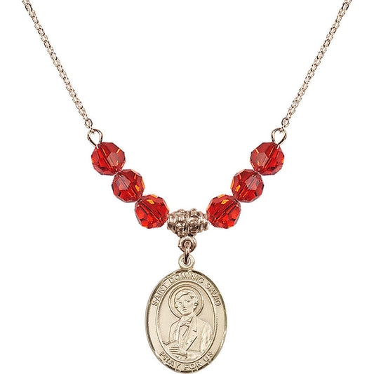 14kt Gold Filled Saint Dominic Savio Birthstone Necklace with Ruby Beads - 8227