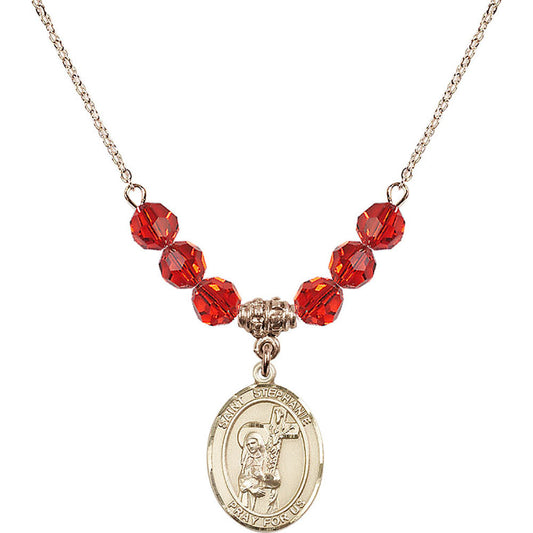 14kt Gold Filled Saint Stephanie Birthstone Necklace with Ruby Beads - 8228