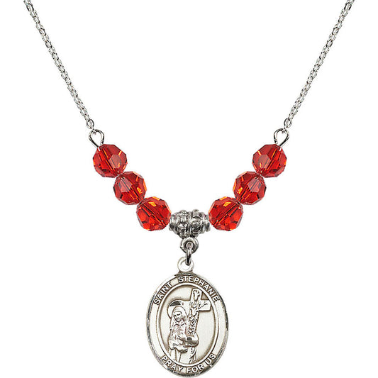 Sterling Silver Saint Stephanie Birthstone Necklace with Ruby Beads - 8228