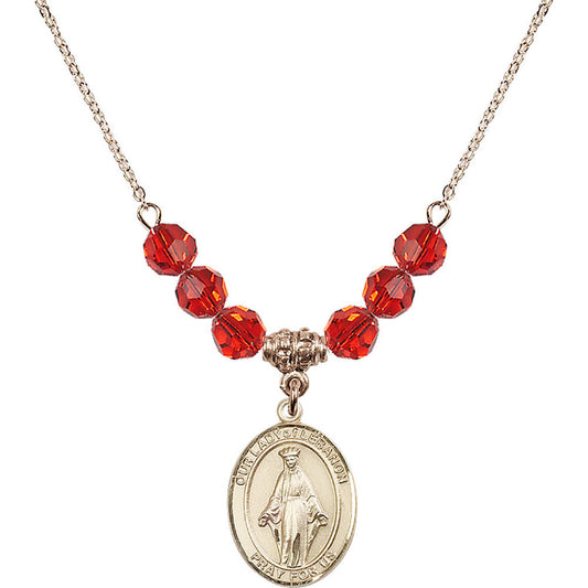 14kt Gold Filled Our Lady of Lebanon Birthstone Necklace with Ruby Beads - 8229