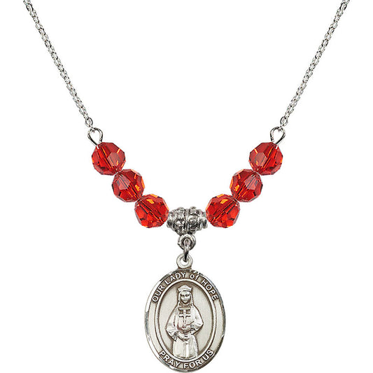 Sterling Silver Our Lady of Hope Birthstone Necklace with Ruby Beads - 8230