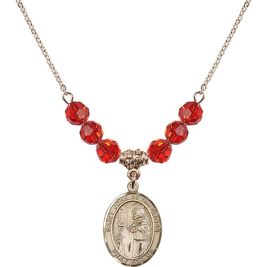 14kt Gold Filled Saint John of the Cross Birthstone Necklace with Ruby Beads - 8231