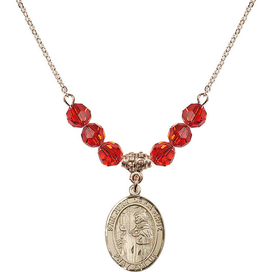 14kt Gold Filled San Juan de la Cruz Birthstone Necklace with Ruby Beads - 8232