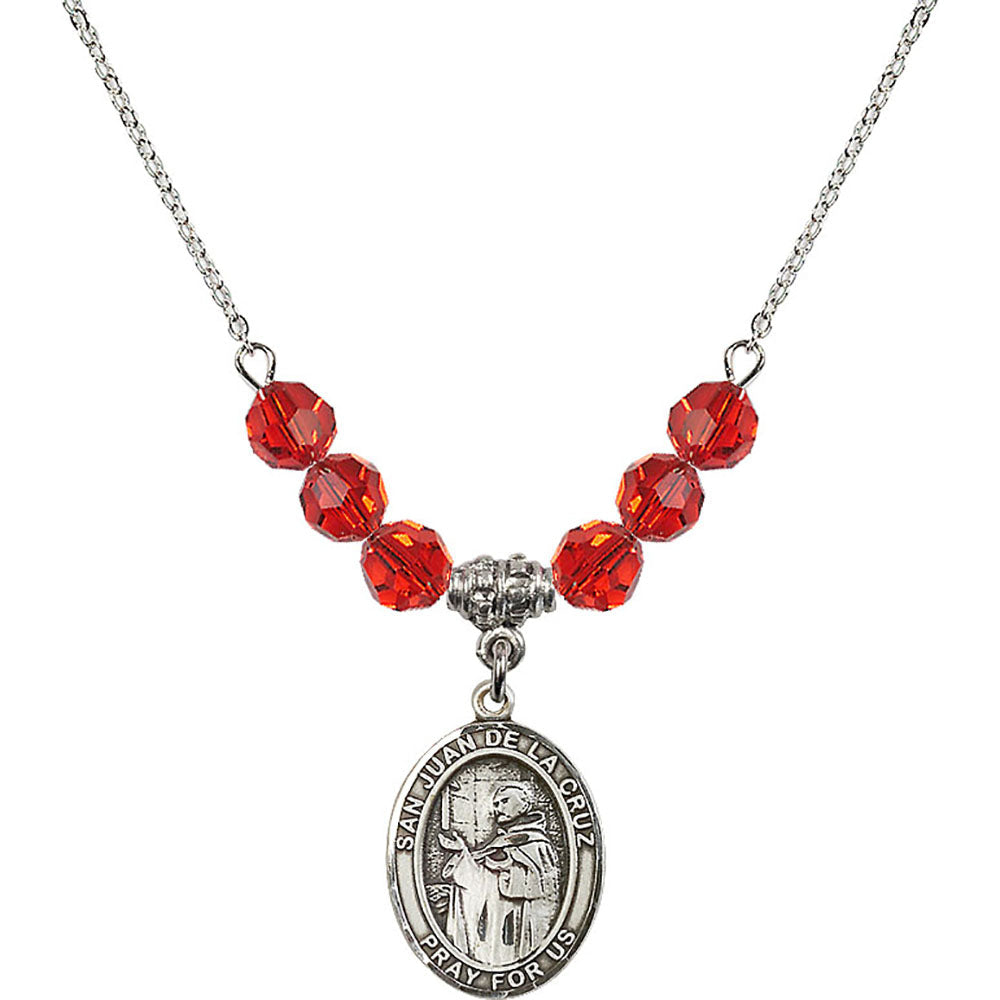 Sterling Silver San Juan de la Cruz Birthstone Necklace with Ruby Beads - 8232