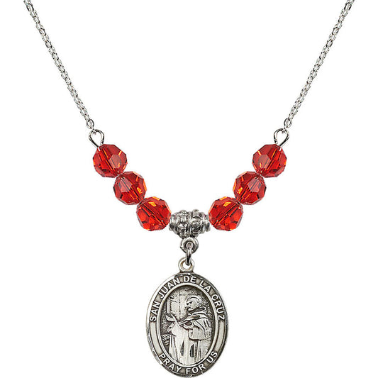 Sterling Silver San Juan de la Cruz Birthstone Necklace with Ruby Beads - 8232