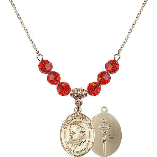 14kt Gold Filled Pope Emeritace Benedict XVI Birthstone Necklace with Ruby Beads - 8235