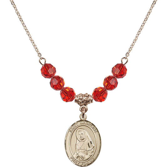 14kt Gold Filled Saint Madeline Sophie Barat Birthstone Necklace with Ruby Beads - 8236