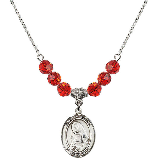 Sterling Silver Saint Madeline Sophie Barat Birthstone Necklace with Ruby Beads - 8236