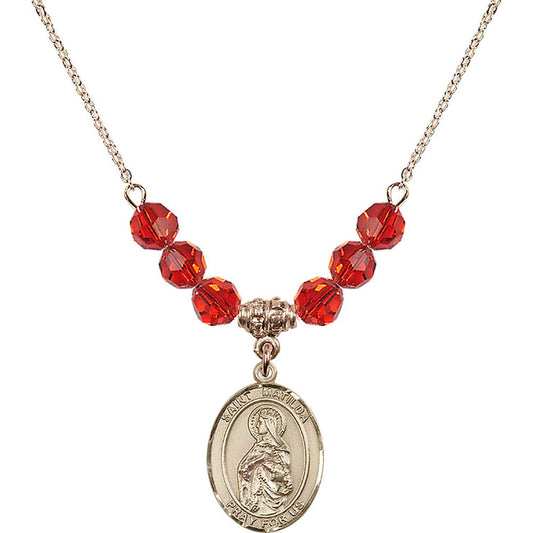 14kt Gold Filled Saint Matilda Birthstone Necklace with Ruby Beads - 8239