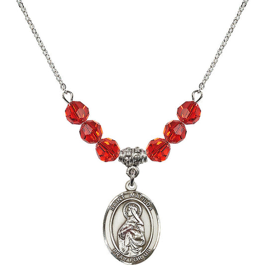 Sterling Silver Saint Matilda Birthstone Necklace with Ruby Beads - 8239