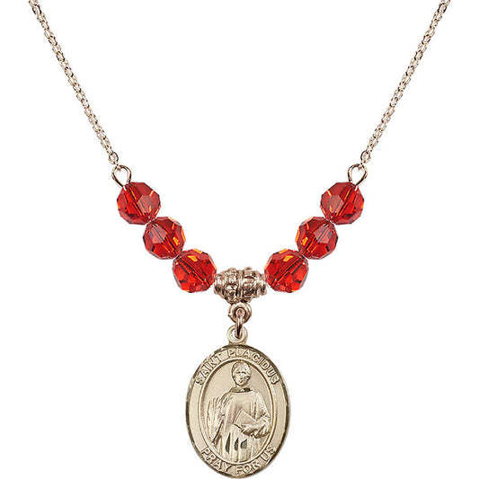 14kt Gold Filled Saint Placidus Birthstone Necklace with Ruby Beads - 8240
