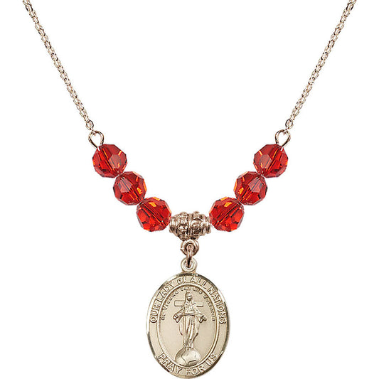 14kt Gold Filled Our Lady of All Nations Birthstone Necklace with Ruby Beads - 8242