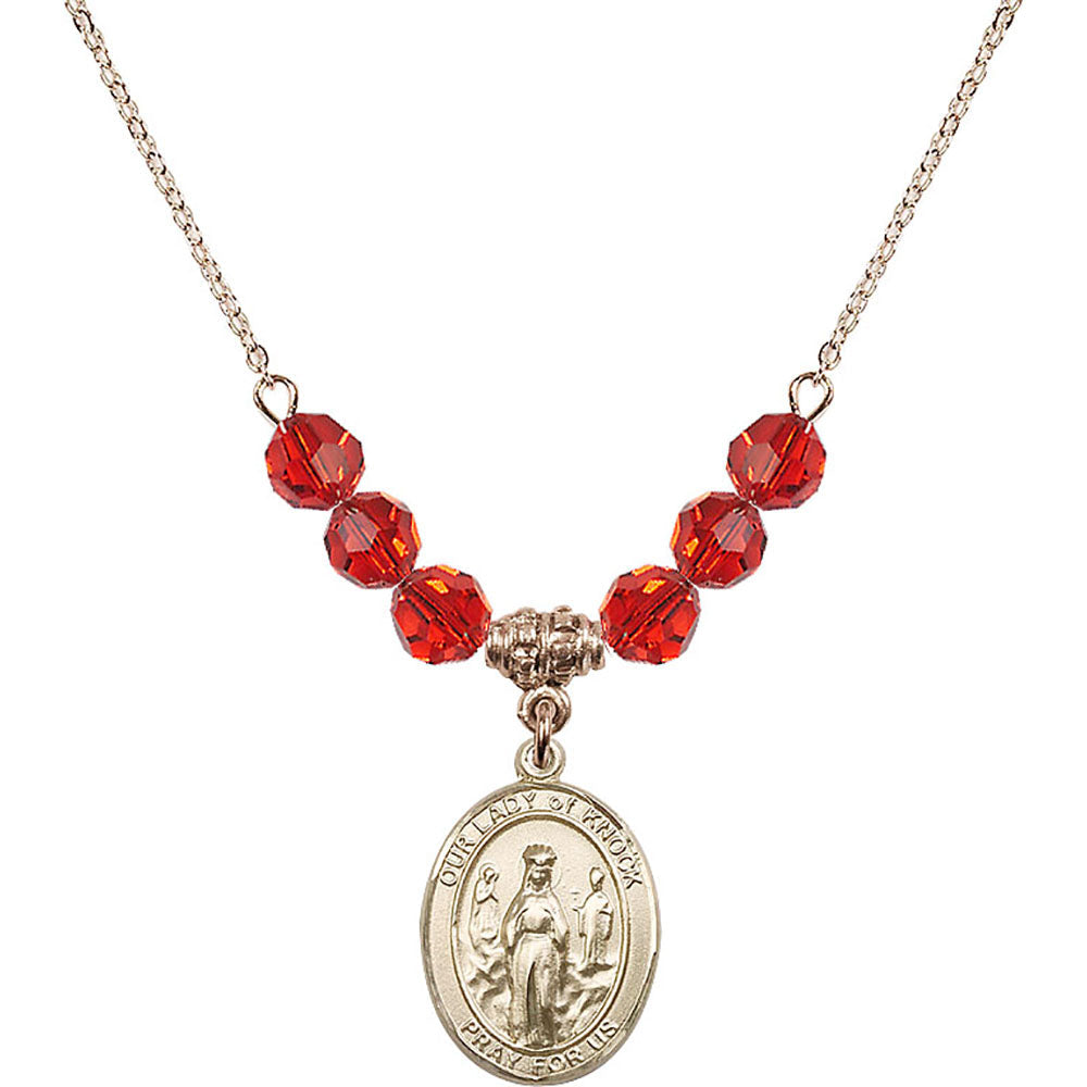 14kt Gold Filled Our Lady of Knock Birthstone Necklace with Ruby Beads - 8246