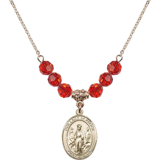 14kt Gold Filled Our Lady of Knock Birthstone Necklace with Ruby Beads - 8246