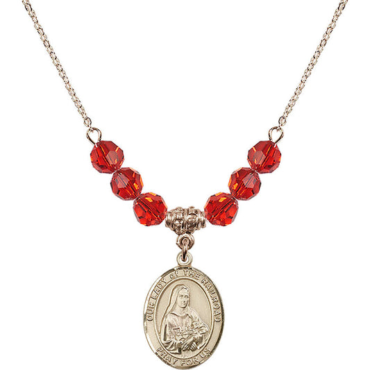 14kt Gold Filled Our Lady of the Railroad Birthstone Necklace with Ruby Beads - 8247